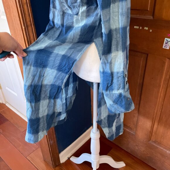 FREE PEOPLE Blue Plaid Flannel Button-Down Tunic Shirt Oversized Boho Grunge M - Picture 6 of 13